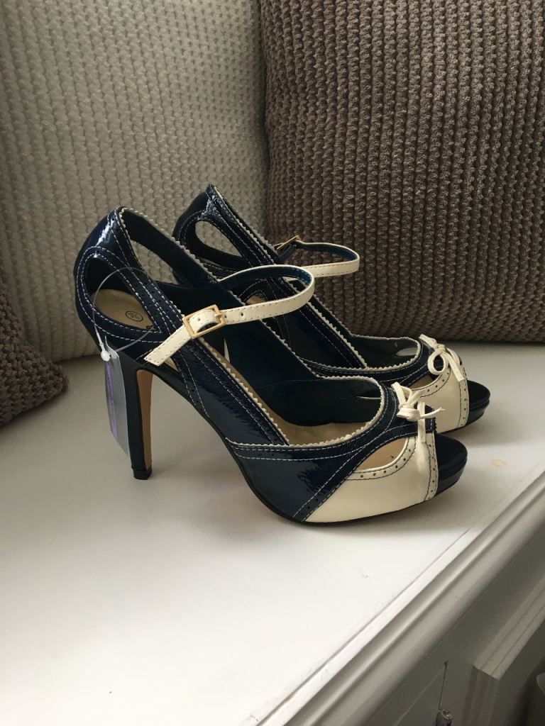 Navy and Cream peep toe Mary Janes 