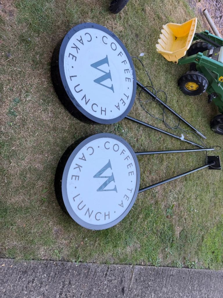 Pair of Double-Sided Illuminated Cafe Shop Signs