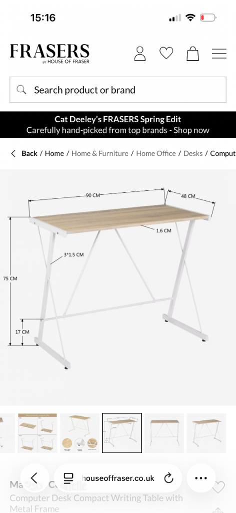 Compact Computer Writing Desk with Metal Frame