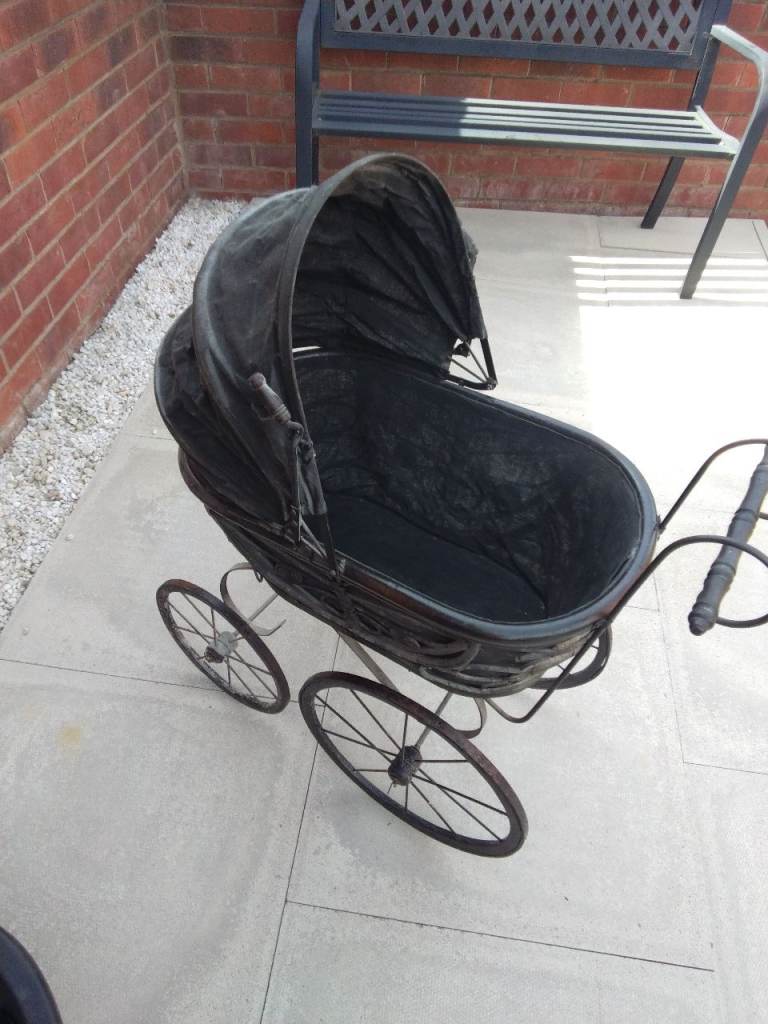 Vintage Black Wicker Pram - Good Condition