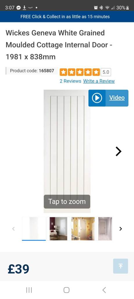 4 WIDE Wickes Geneva White Grained wide Internal Doors