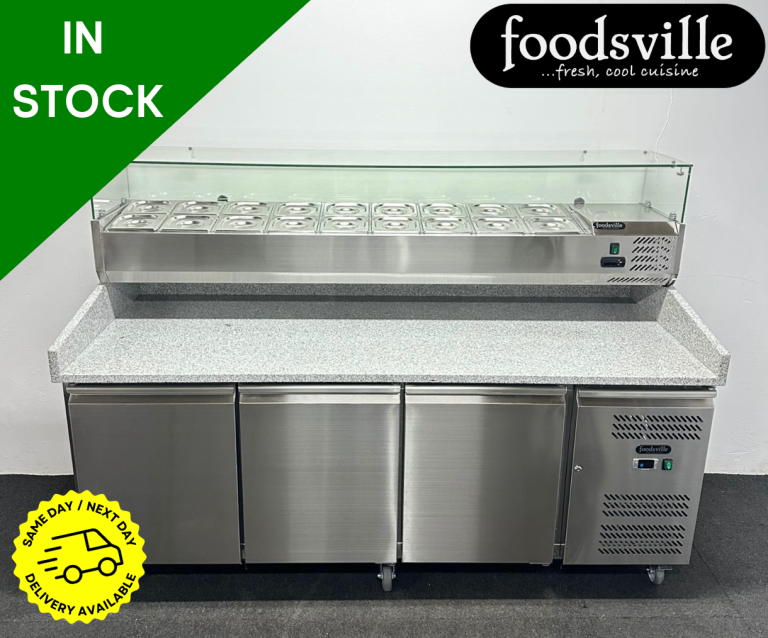 PROFIT NOW, BUY LATER! - NEW Foodsville 2025mm 3 Door Pizza Prep Granite Counter Fridge