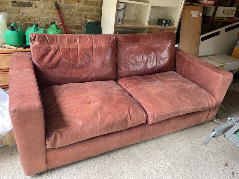 Large Brown Leather Sofa and Armchair - Good Condition