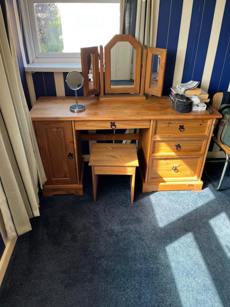 Pine dressing table and stool