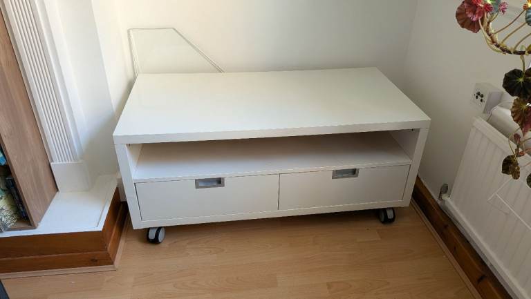 TV Unit With Wheels - White