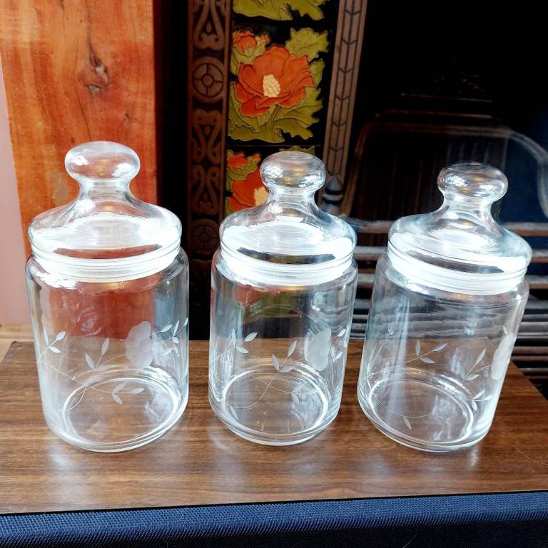 Three Vintage France Crystal Glass Apothecary Jars
