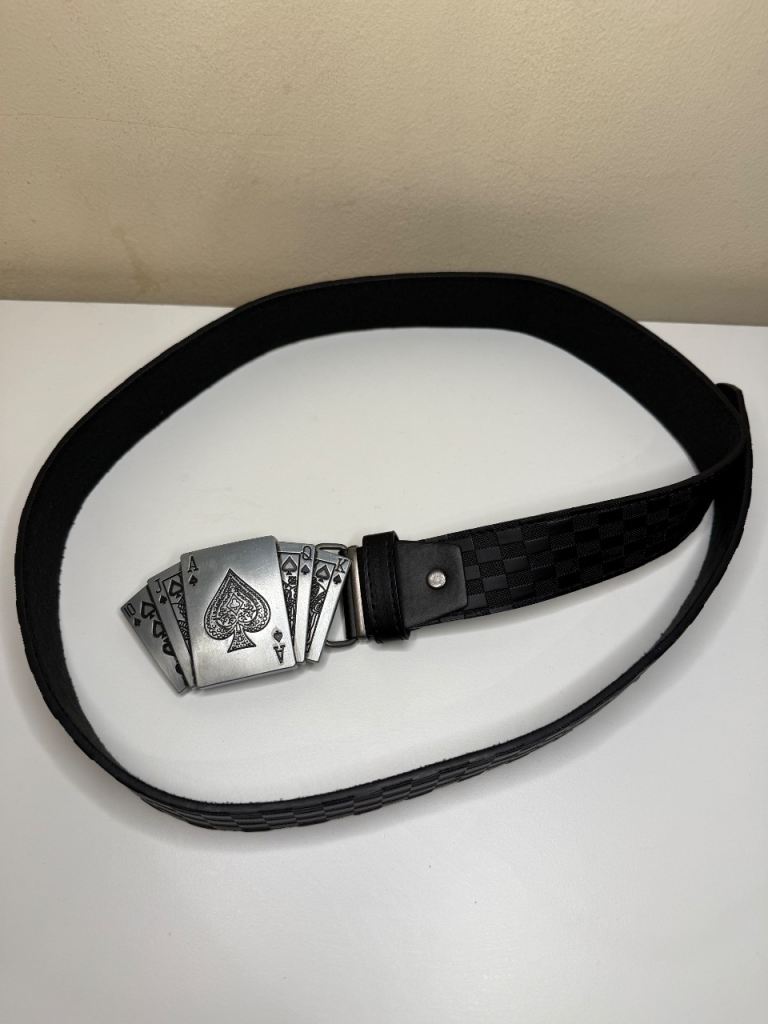 image for Playing Cards Belt (Black Checkered Pattern + Metal Buckle)