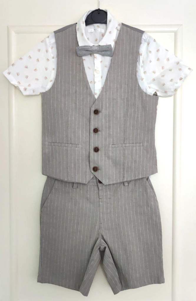 Boys Next Summer Wedding 4 Piece Suit. Shirt/Bowtie/Shorts/Waistcoat. 7-8 years