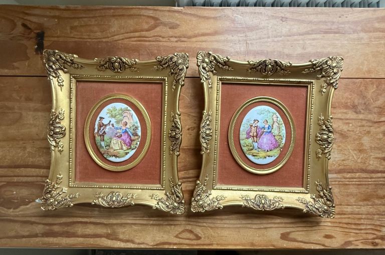 Vintage Ornate Gold Framed Wall Art Pair | Set of 2
