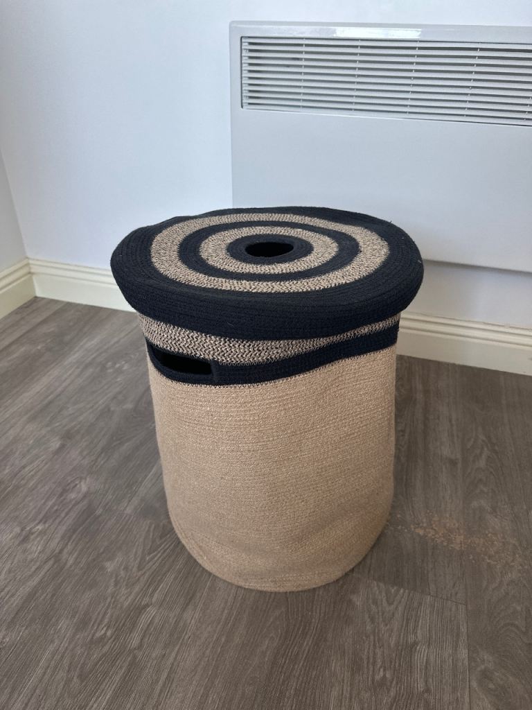 Stylish IKEA Black Beige Woven Storage Laundry Basket