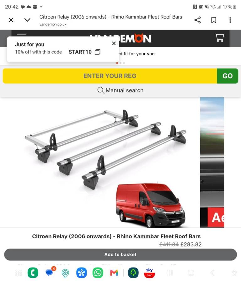 Rhino roof rack for citroen relay  used for 1 week then sold van brand new