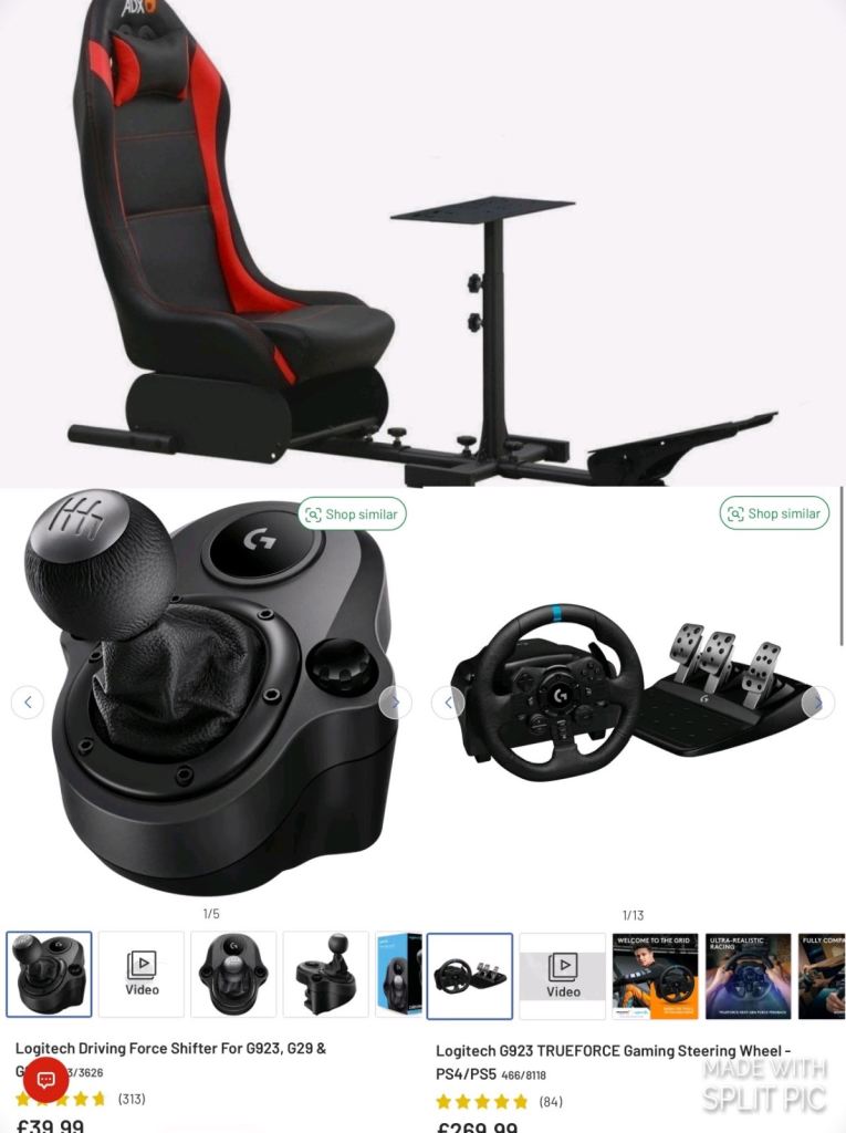 Complete PS5/PS4 Logitech G923 Racing Simulator Bundle – Seat, Wheel, Pedals & Shifter