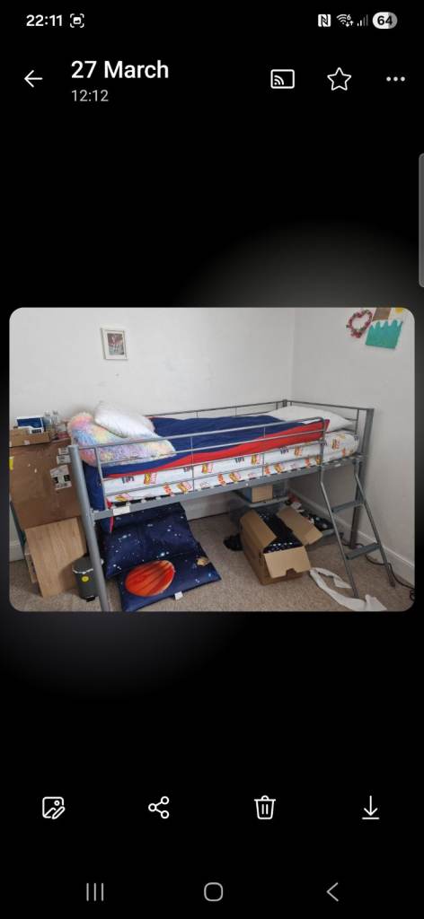 Silver Metal High Sleeper Bed Frame – Good Condition