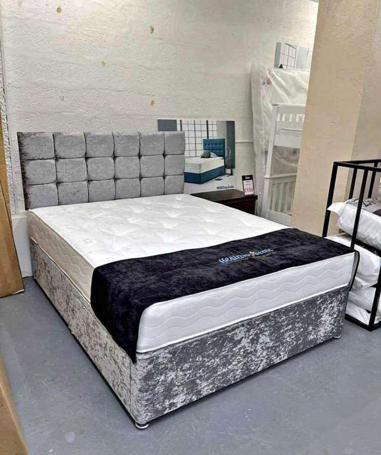 image for Plush Velvet Double Divan Bed With Drawers Single Size Bed
