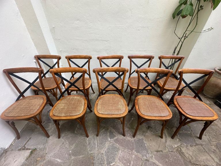 10 Bentwood Cross Back Dining Chairs | Rustic Bistro / Restaurant Style | London