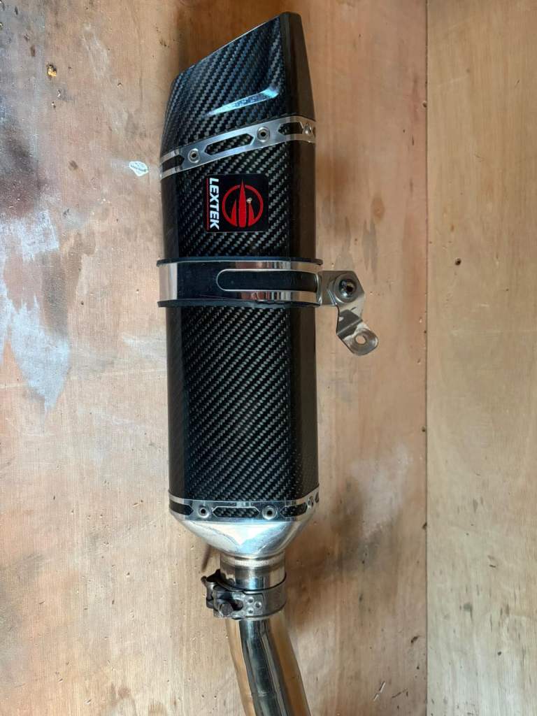 UNMARKED CONDITION LEXTEK SPORTS EXHAUST WITH LINK PIPE REMOVED FROM 2013 675cc MODEL TRIUMPH TRIPLE