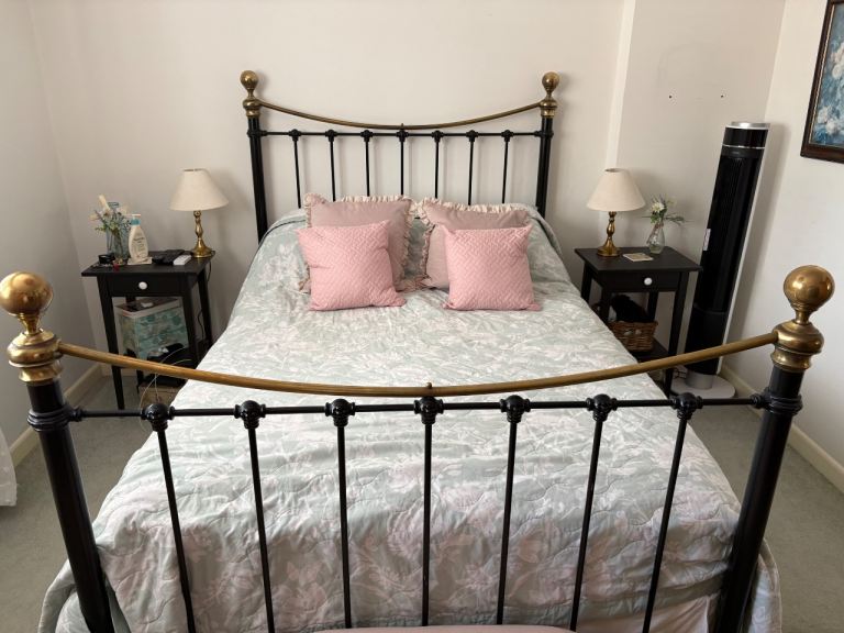 Double Bed Headboard and Footboard - Black Metal with Brass Details