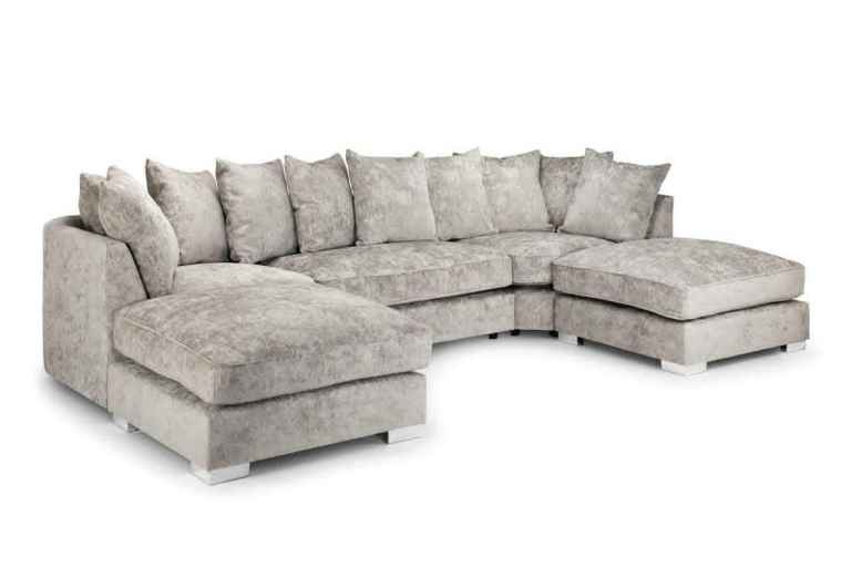 Brand New Grey Fabric Corner Sofa with Footstools