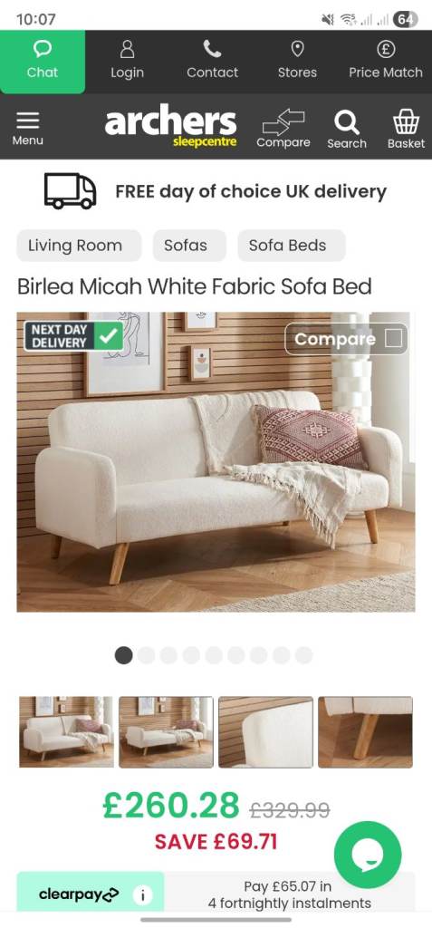 White Boucle Sofa Bed Birlea Micah 3 Seater Settee Fabric Click Clack - White