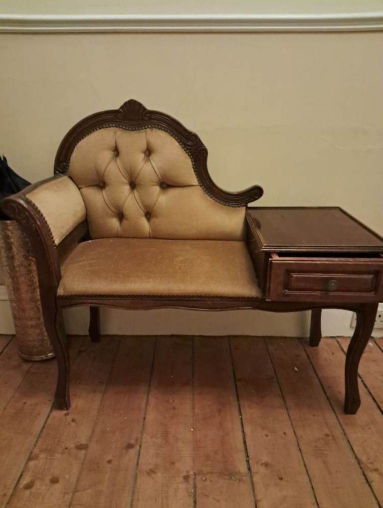 Beautiful vintage style telephone table with gold velvet