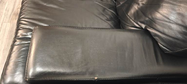 Real Leather Corner Sofa, 2 Seater + 1 Seater Black Leather Sofa