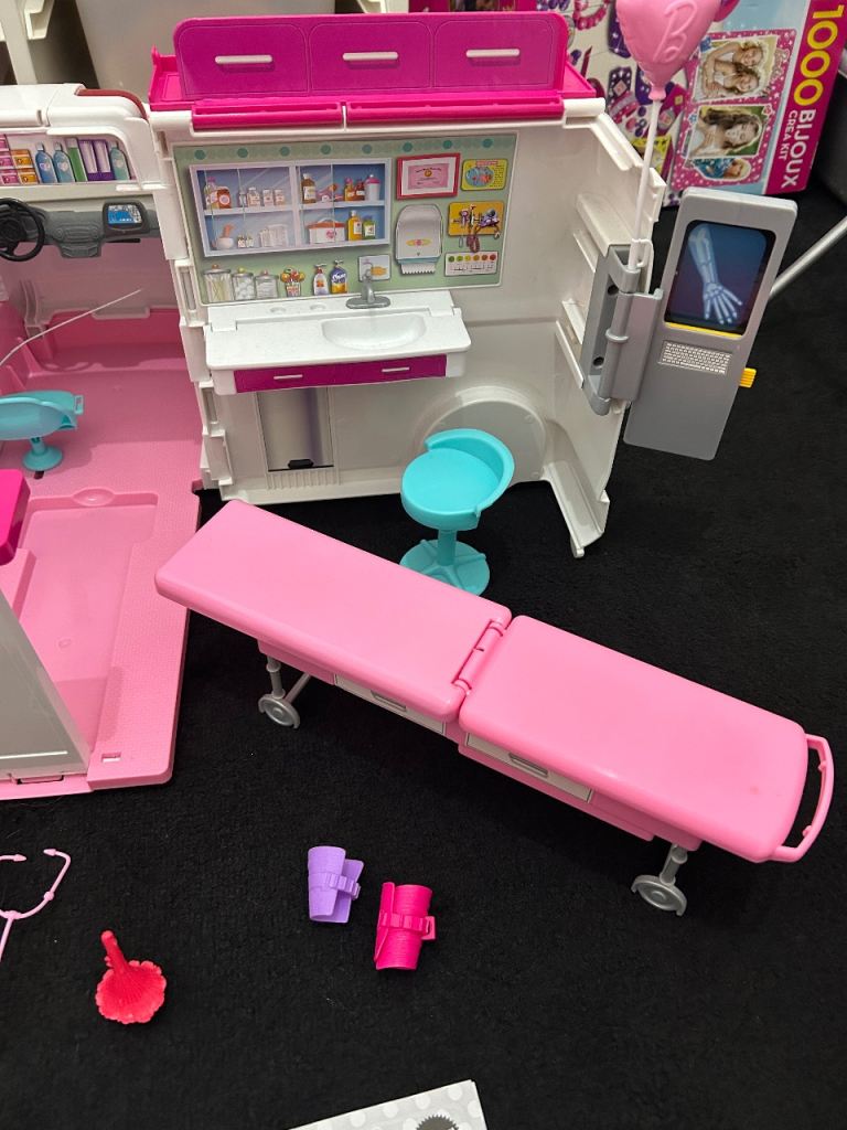 Barbie Ambulance and Hospital Playset, Emergency Vehicle with Lights and Sounds Transforms into Care