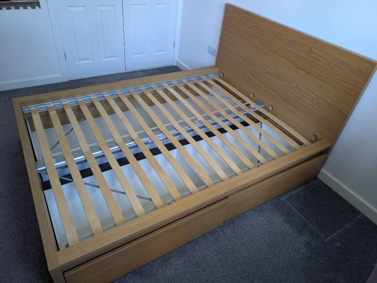 IKEA Malm Double Bed Frame with 4 Storage Drawers, Light Wood