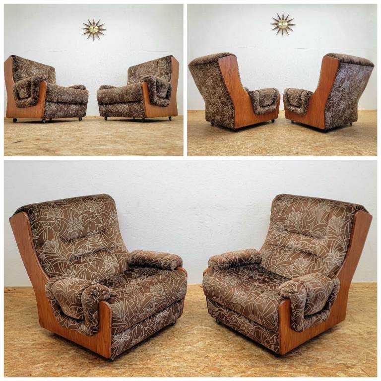 Retro G-Plan Teak & Orchid Wayfarer/Saddle Armchairs - Mid Century Era