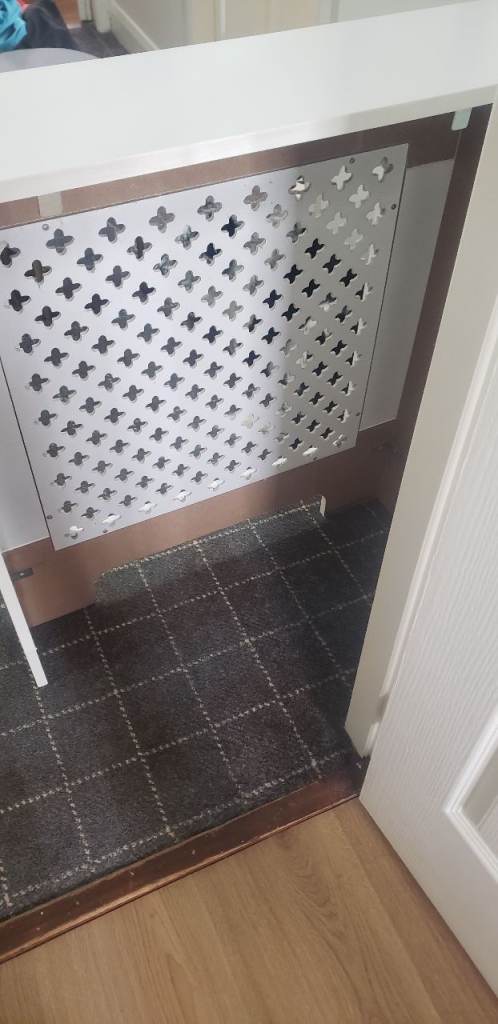 White Wooden Radiator Cover with Decorative Screen