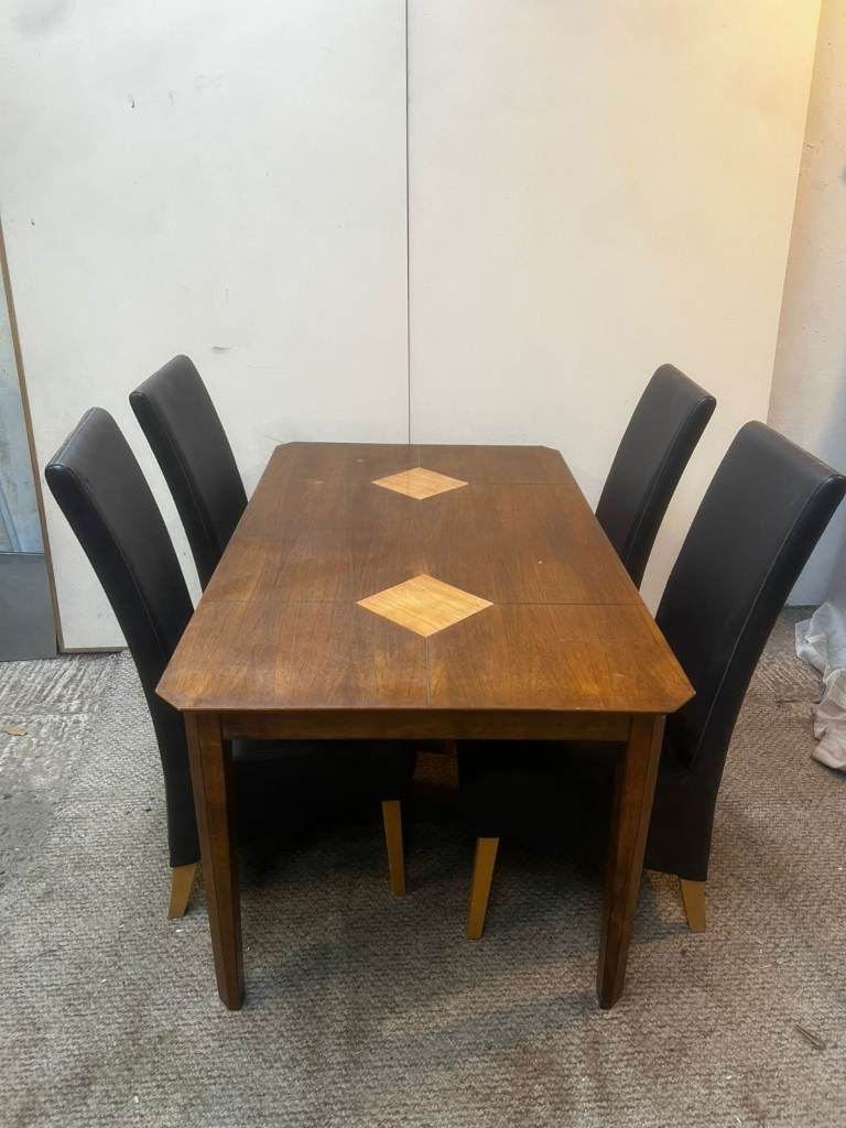 Walnut effect kitchen table with four chairs