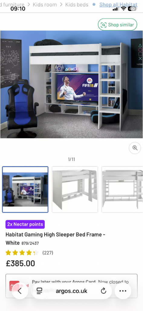 Gaming bed High Sleeper NEW