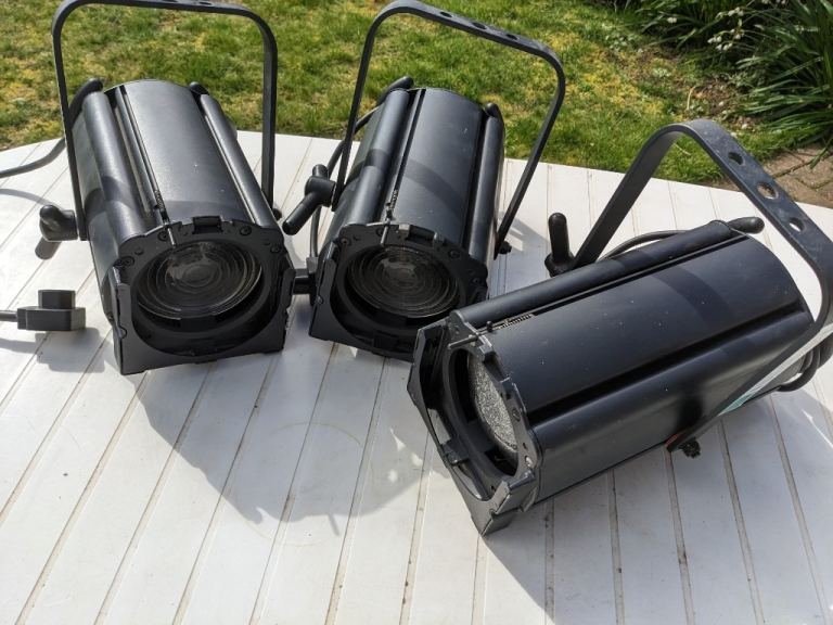 3 x Selecon Acclaim Stage Lights - 2 x Fresnel, 1 x PC - IEC Plugs