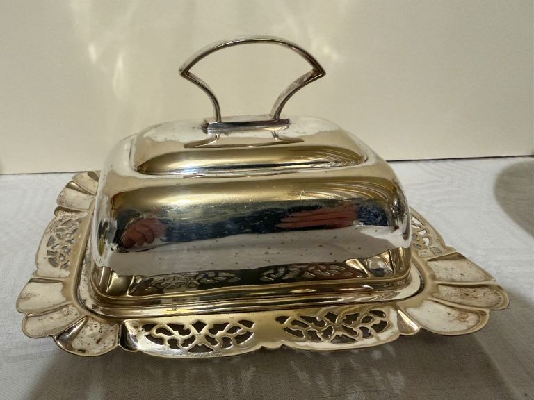 Antique silver butter dish