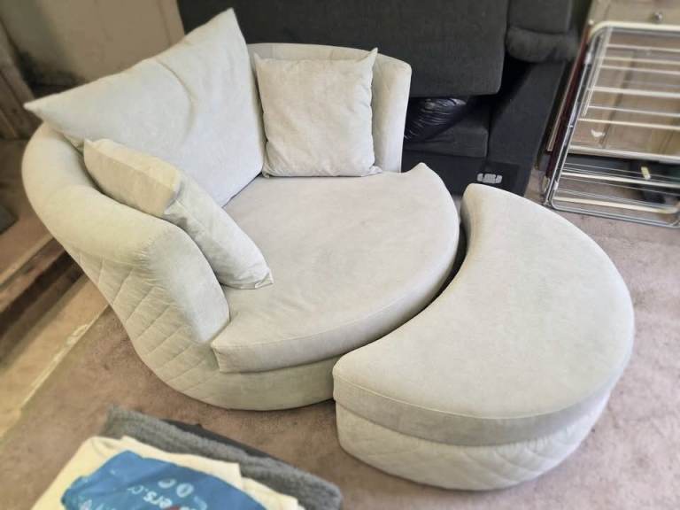DFS Cream Swivel Cuddle Chair with Footstool – Good Condition