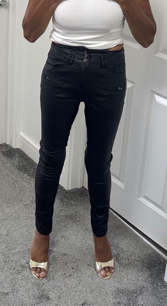 Women's Black PVC Trousers-Tight Fit Skinny/Stretch-High Waist Band-Size: 10/12
