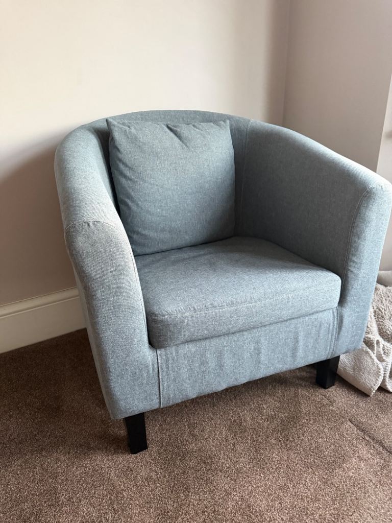 Light Grey Fabric Armchair with Cushion – Excellent Condition