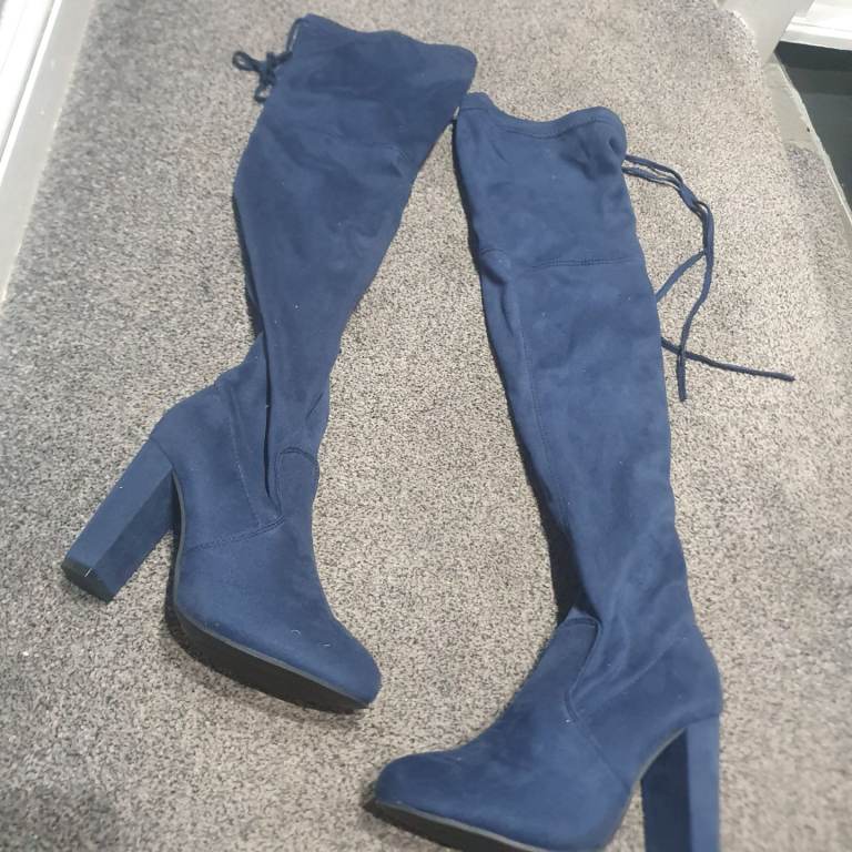 Ladies Knee High Boots - Navy Blue, Size 5