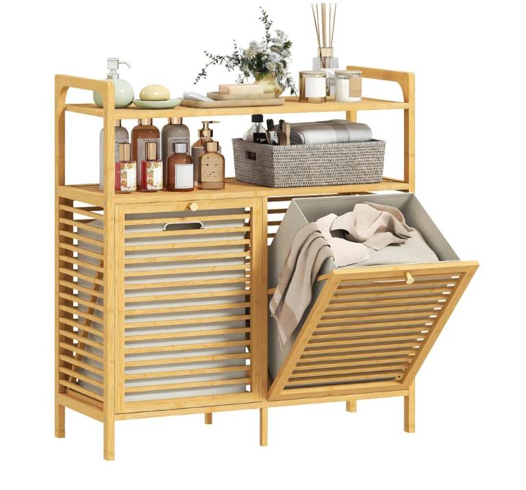 Bamboo Laundry Hamper with Shelves 