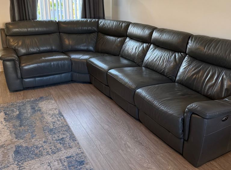 DFS leather electric recliner corner sofa, 5 seater, Like New! Only 14 months old. Smoke & Pet free