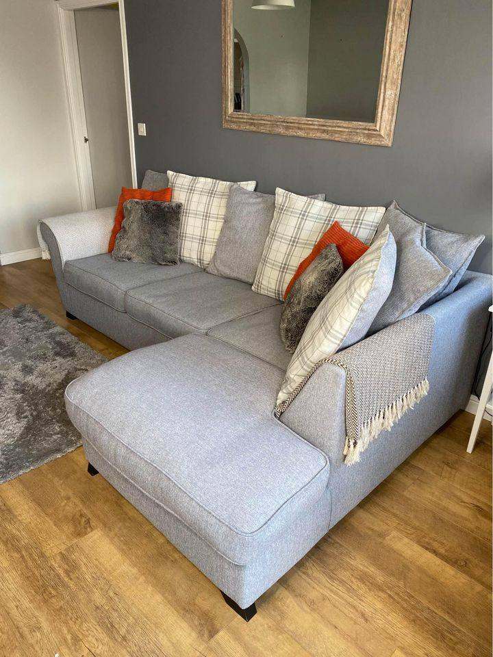 Grey Corner Sofa with Cushions 