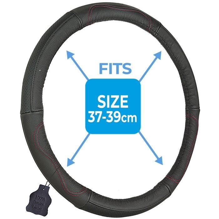 Simply 100% Leather Steering Wheel Cover Red Stitching size 37-39 cm
