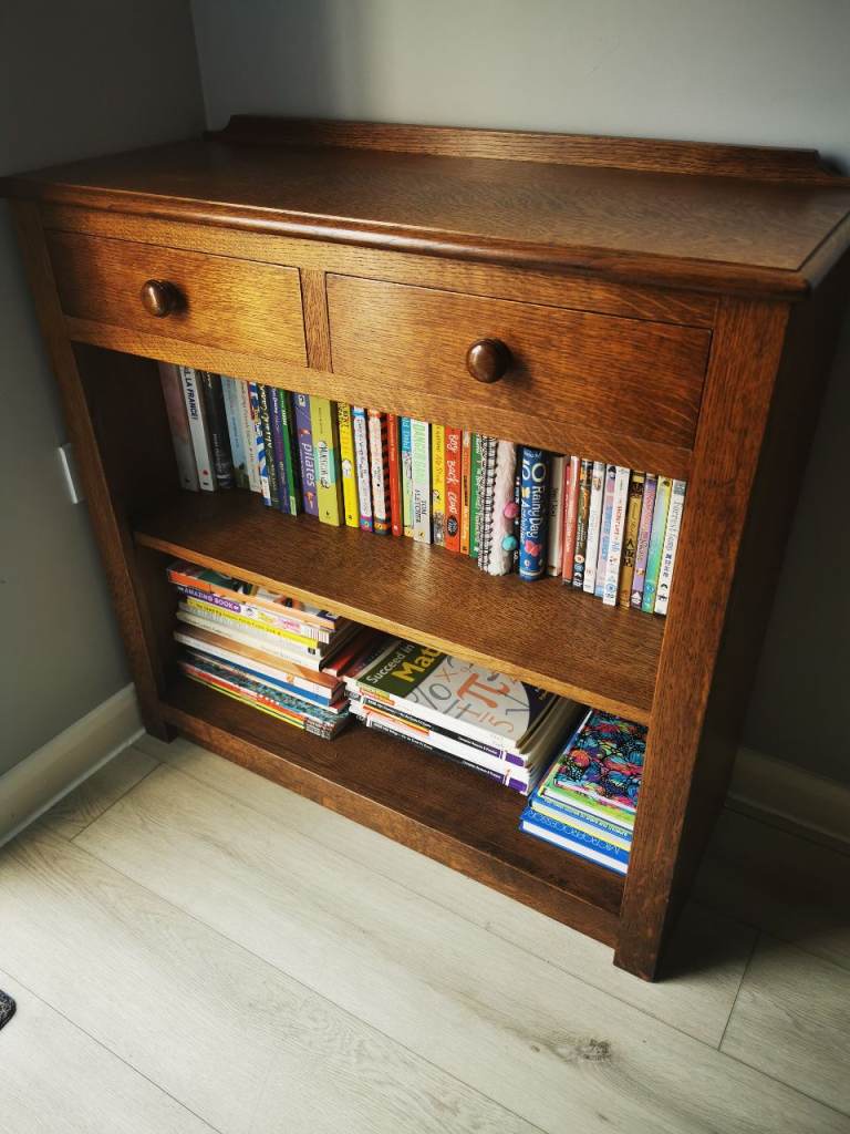 Vintage solid golden brown aged oak console table 