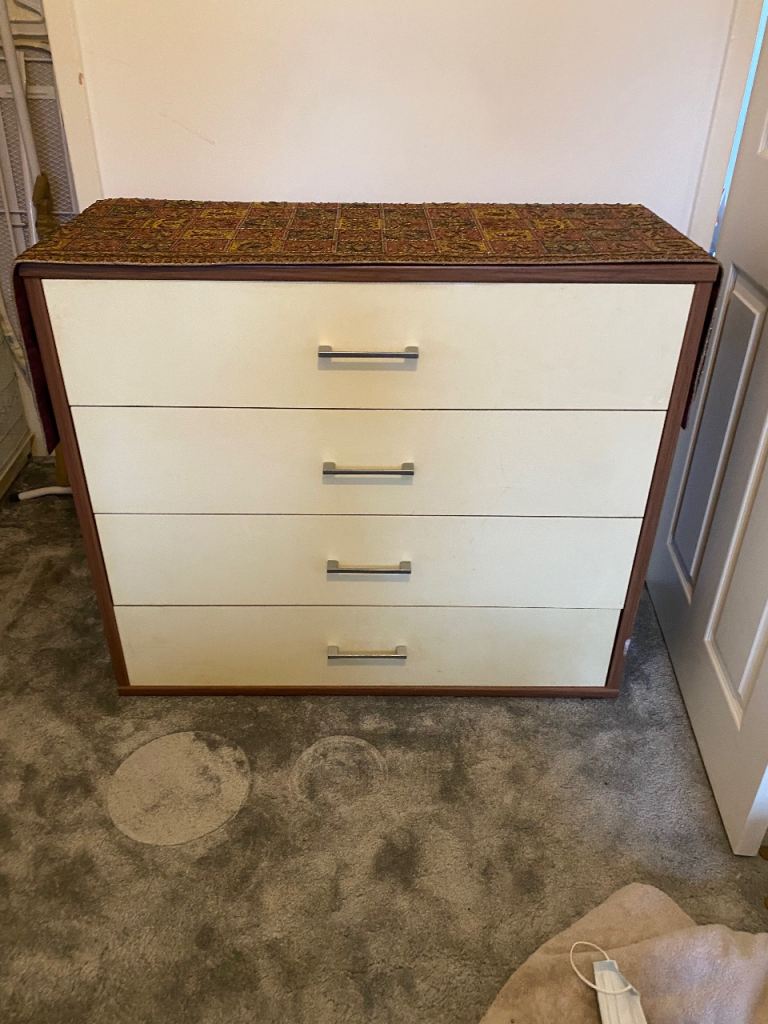 Cream and Brown Four-Drawer Chest of Drawers – Good Condition
