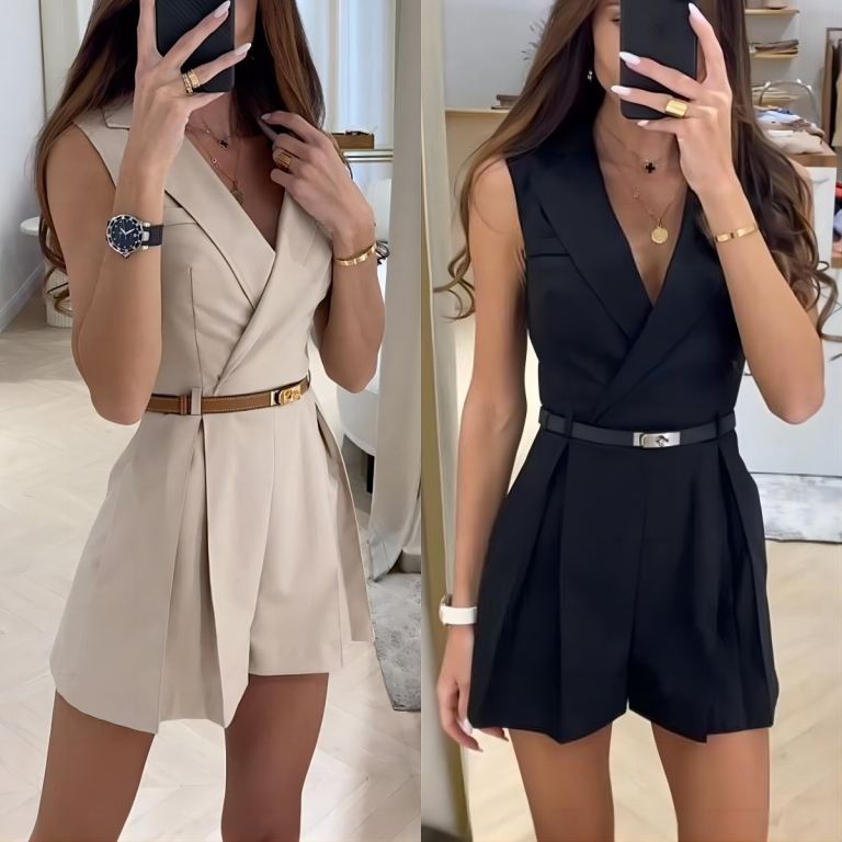 Two New Womens Playsuits – Black & Beige, Smart Style