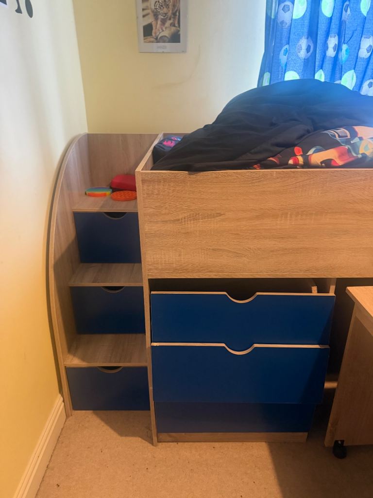Kid's Wooden mid Sleeper Bed Frame with Desk and Storage