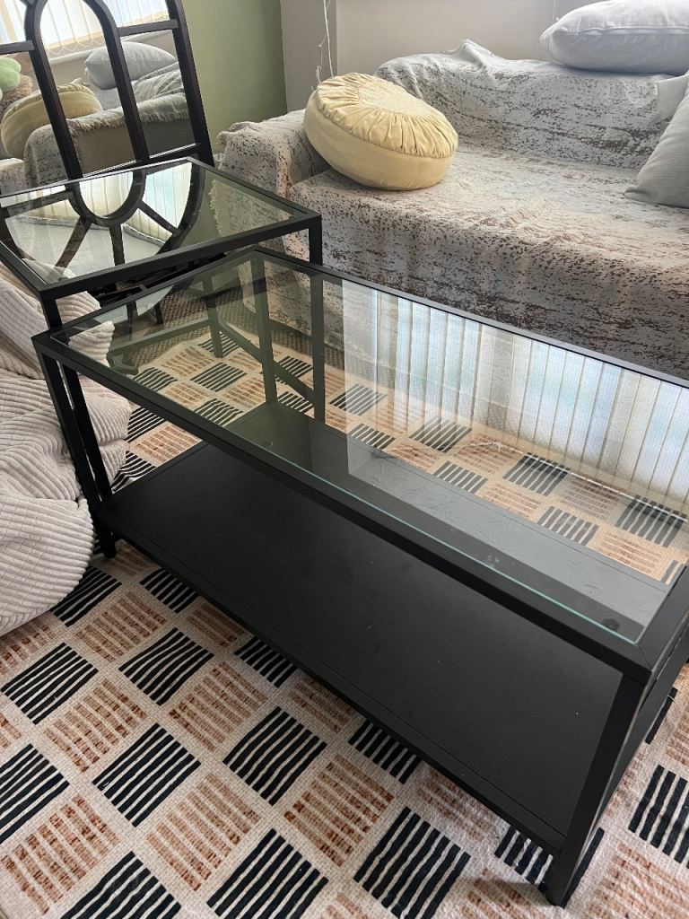 IKEA Black Glass Nesting Coffee Table Set (2 Pieces)
