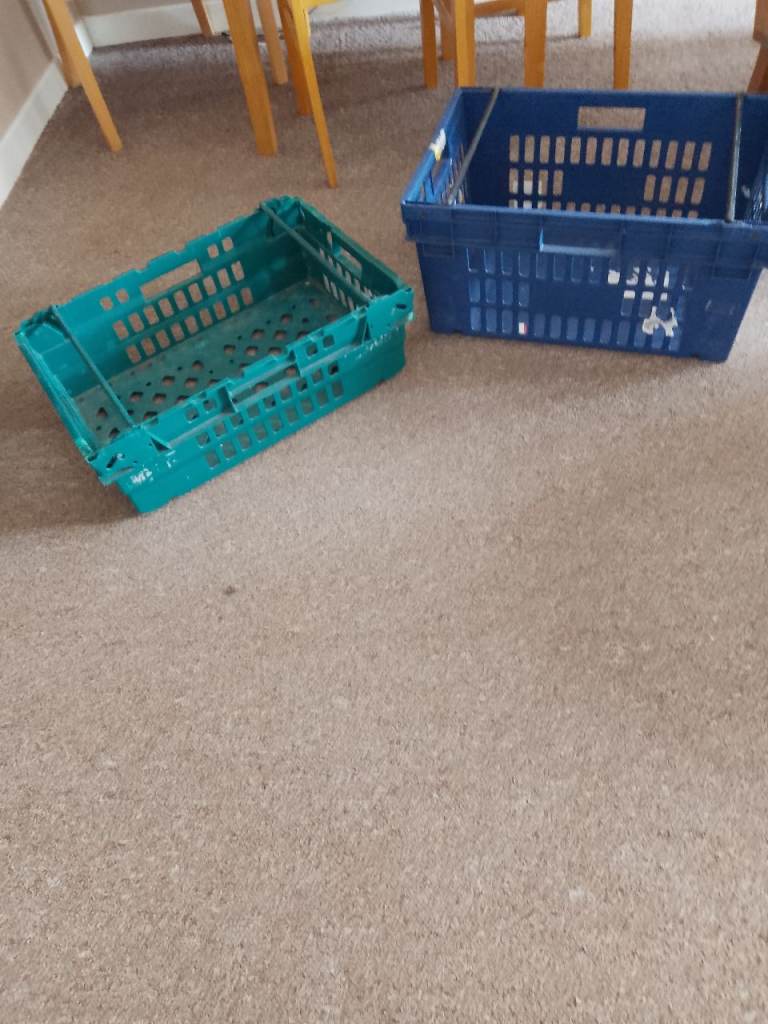 Plastic Storage Crates – Blue & Green, Good Condition