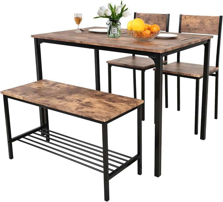 Dining Table and 2 Chairs with Bench, Dining Table and Chairs Set 4 Piece Dining