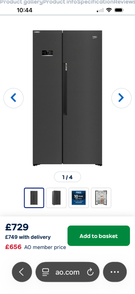 Beko Black American Style Fridge Freezer – Good Condition