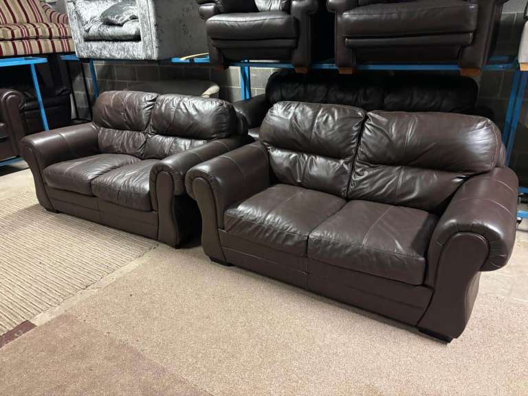 Brown Leather 2 and 2 Seater Sofas 